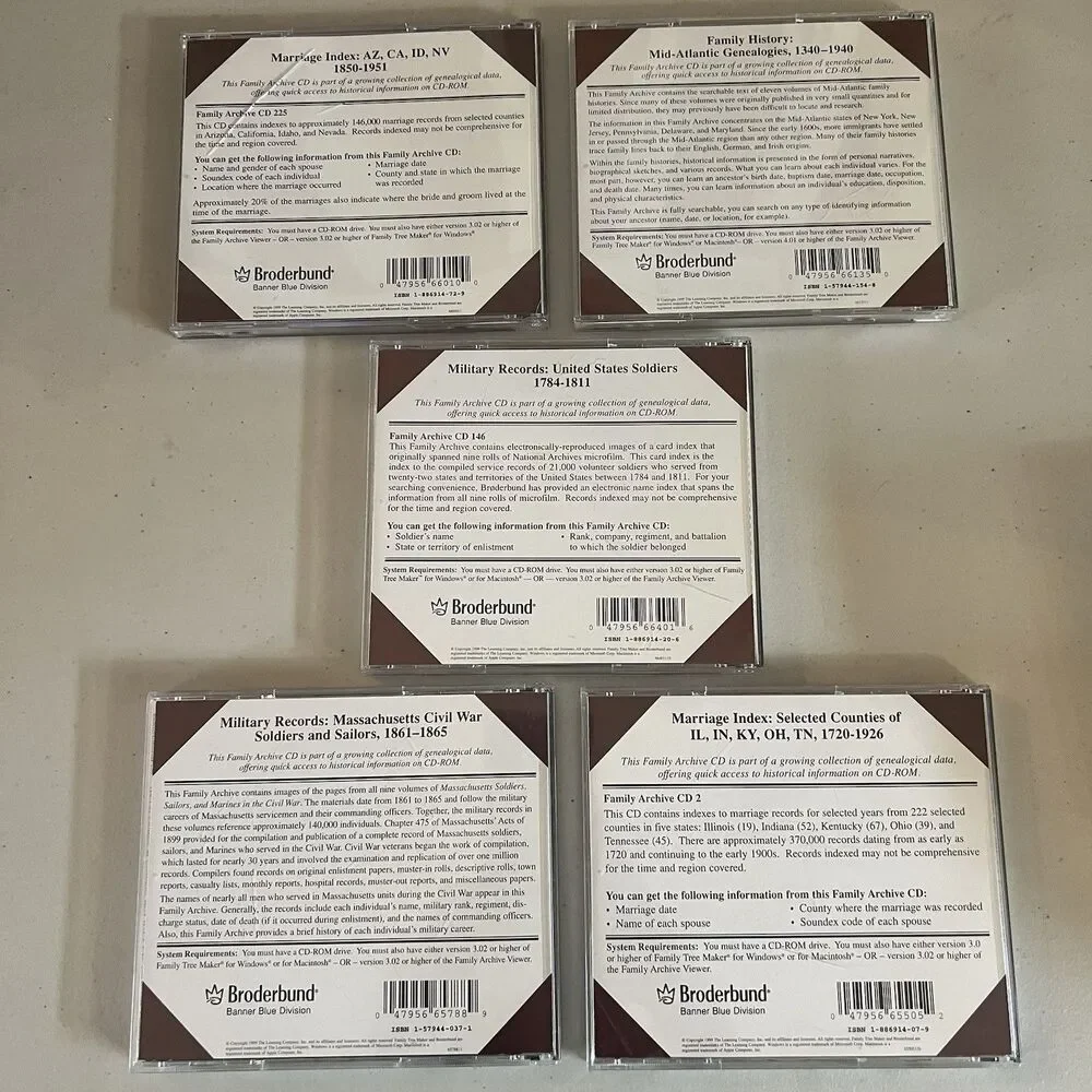 Lot Of 5 Family Tree Maker's Family Archives CDs Military Marriage Genealogy